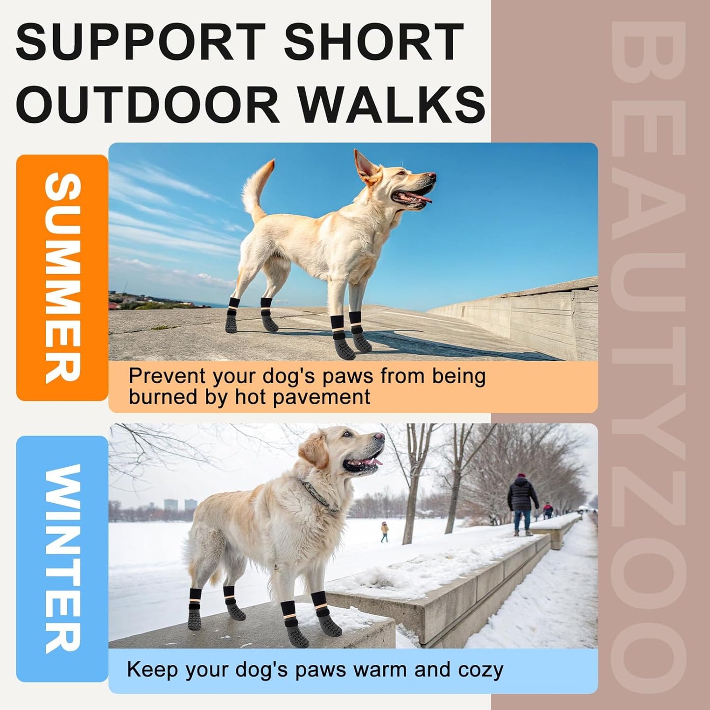 BEAUTYZOO Dog Socks to Prevent Licking Paws -Dog Shoes for Hot Pavement & Hardwood Floors Anti Slip, Traction Control Boots & Paw Protectors with Double Side Grips for Small Medium Large Senior Dogs