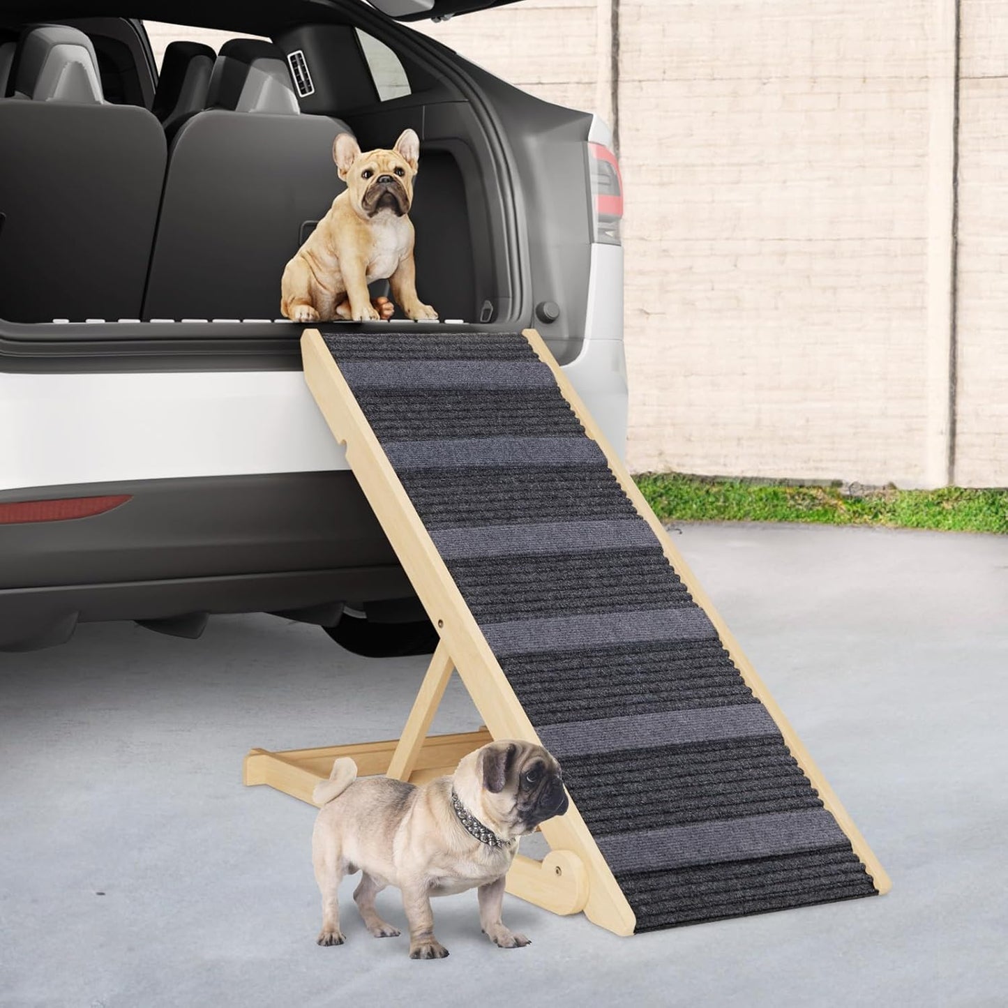 YaFiti Dog Ramp for Bed, Folding Wooden Pet Ramp for Small Large Dogs Cats, 7 Adjustable Height from 10.8" to 26.6", Portable Stable Dog Pet Steps for Car Couch High Bed, Supports Up to 200lbs