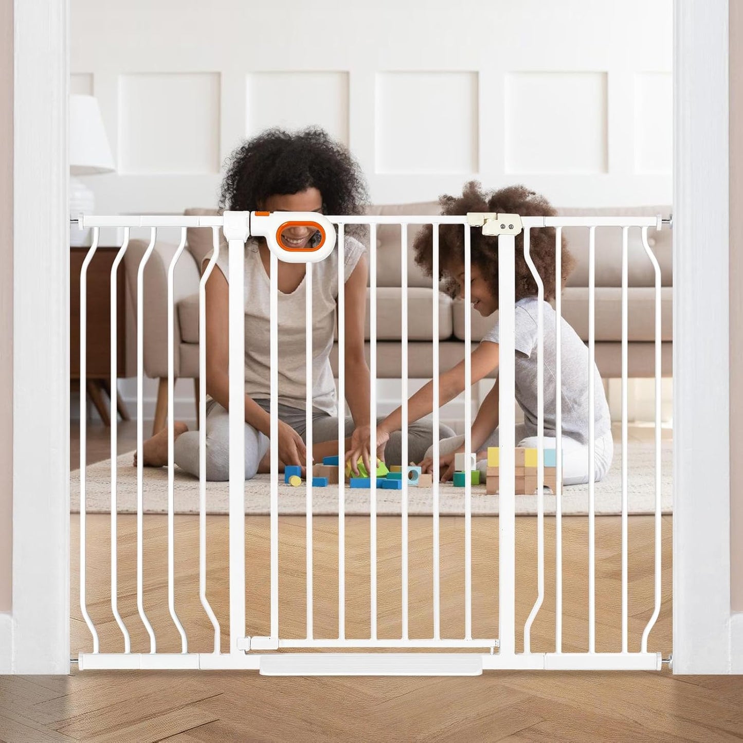 owlie 37.4" Extra Tall Wide Baby Gate for Stairs Doorways,47-57 Inch Extra Large Long Baby Gate with Door Indoor Safety Metal Pressure Mounted Pet Gate with Walk-Thru Auto Close, Black