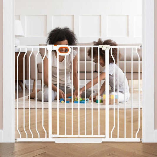 owlie 37.4" Extra Tall Wide Baby Gate for Stairs Doorways,47-57 Inch Extra Large Long Baby Gate with Door Indoor Safety Metal Pressure Mounted Pet Gate with Walk-Thru Auto Close, Black