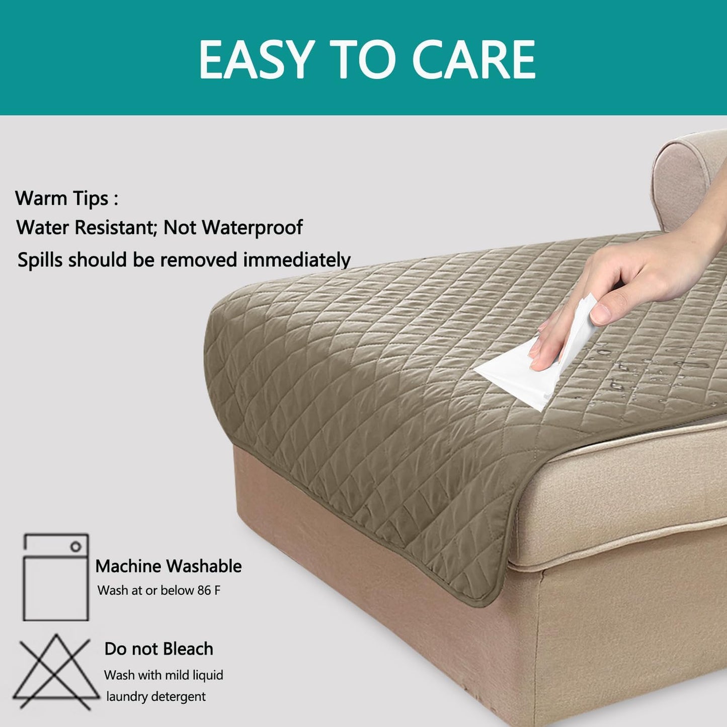 U-NICE HOME Reversible Sofa Cover Washable Couch Cover for Dogs Friendly with Elastic Straps Water Repellent Furniture Protector for 3 Cushion Couch (Sofa, Coffee/Beige) - Colors B