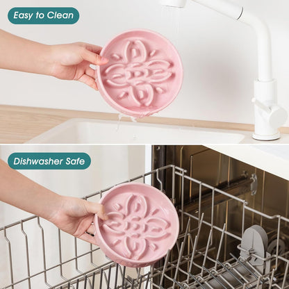 vancasso Ceramic Slow Feeder Dog Bowls, Puzzle Dog Food Bowls with Floral Maze, Anti -Slip Pet Food Dish for Small Breed, 0.6 Cups, Pink