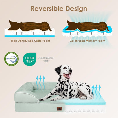 EHEYCIGA Orthopedic Dog Beds for Extra Large Dogs 44x32Inch, Waterproof Memory Foam XL Pet Bed with Sides, Non-Slip and Egg-Crate Foam Big Dog Couch Bed with Washable Removable Cover, Grey
