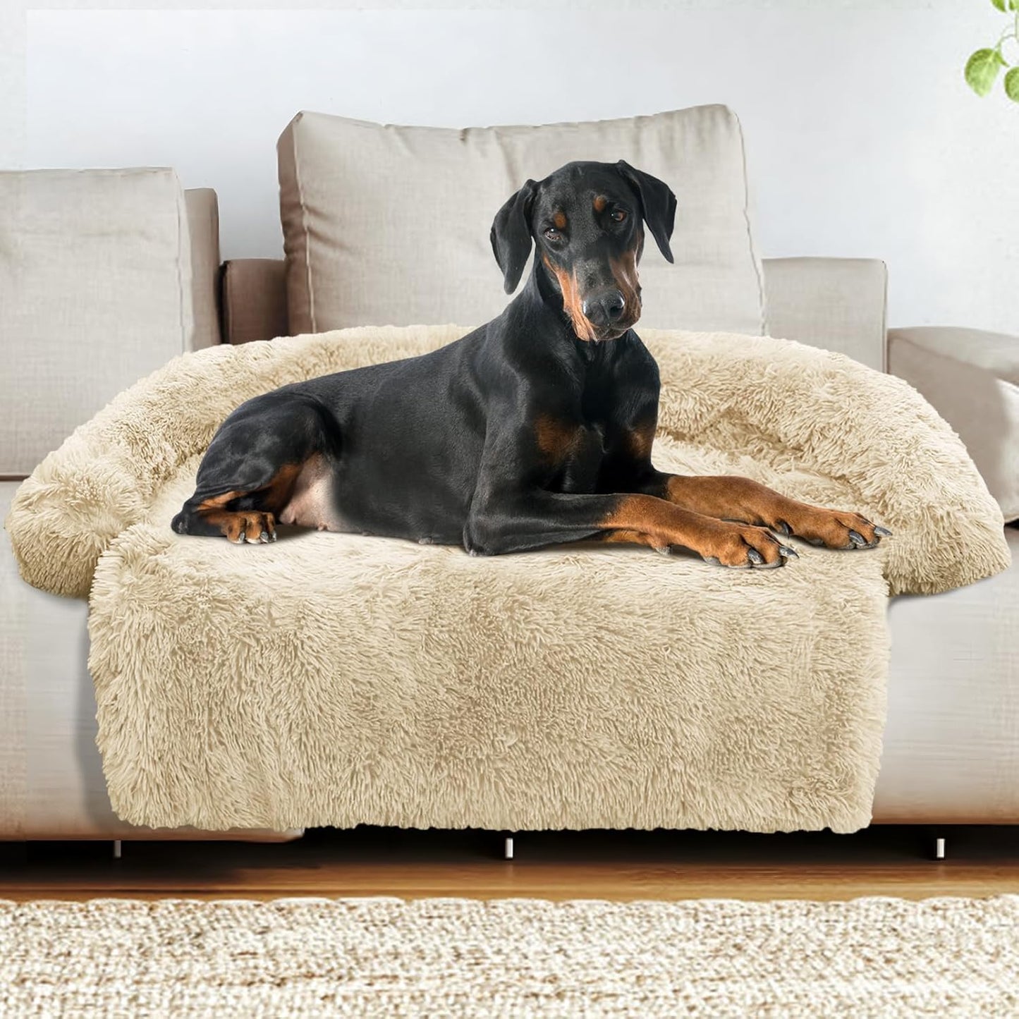 Calming Dog Bed Fluffy Plush Dog Mat for Furniture Protector with Removable Washable Cover for Large Medium Small Dogs and Cats (Large, Light Grey)