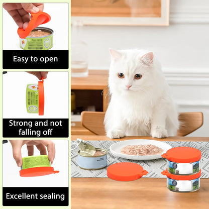 PINE & LINEN 4 Pcs 2.5inch Durable Pet Can Lids, Silicone Small Pet Can Covers Waterproof Cat Food Cans Lids for 3 oz Cat Food Cans（Yellow+Red+Pink+Blue）