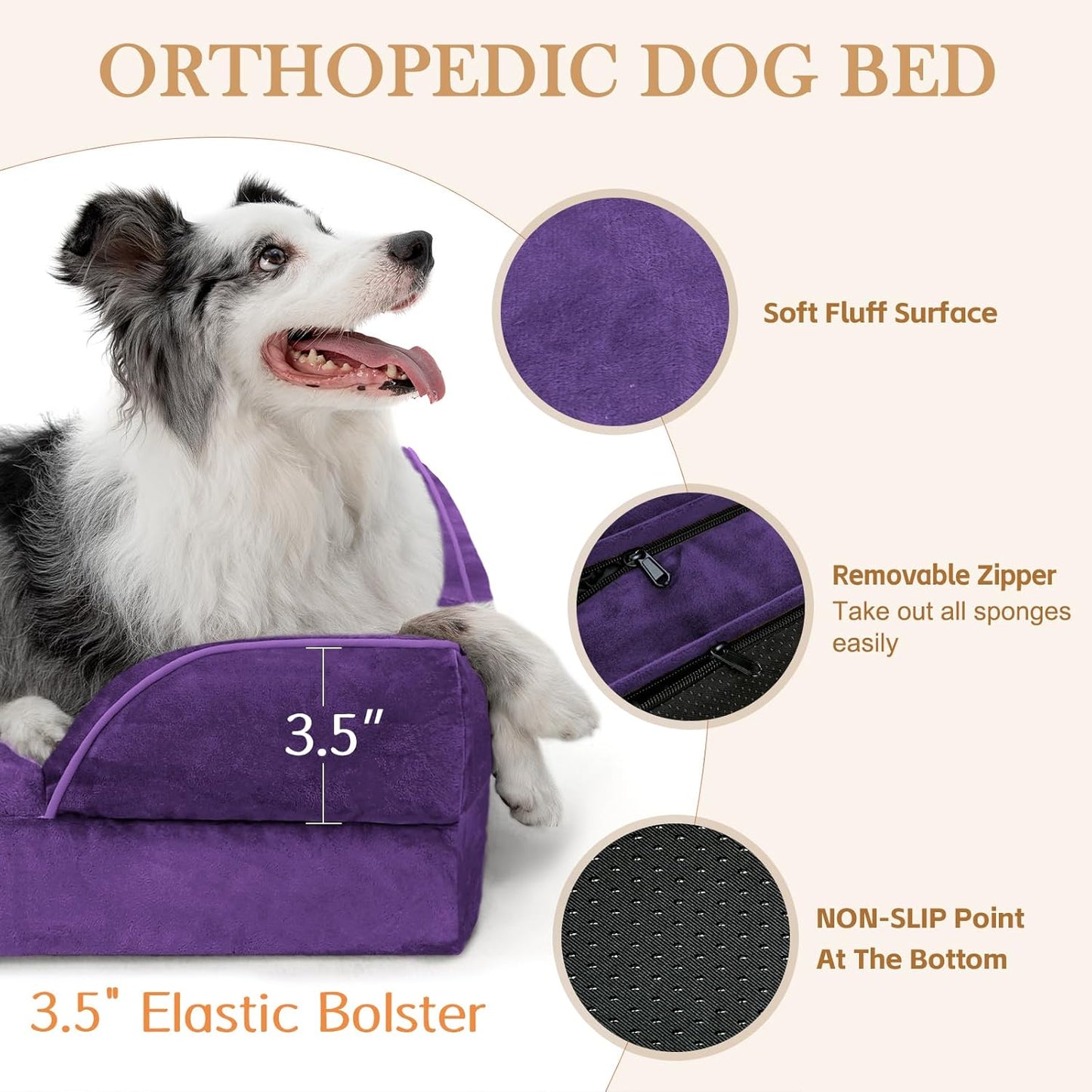 Comfort Expression Orthopedic Dog Bed for Extra Large Dogs 42x30 Inch, Waterproof Egg Crate Foam XL Pet Bed with Removable Bolsters, Dog Couch with Washable Cover & Non-Slip Bottom, Grey - Colors B