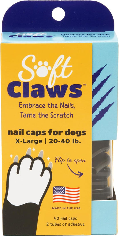 Soft Claws Nail Caps for Dogs with Non-Slip Design Made in USA - 40 Dog Nail Covers for Long-Lasting Protection of Floors and Furniture - Silver, XX-Large