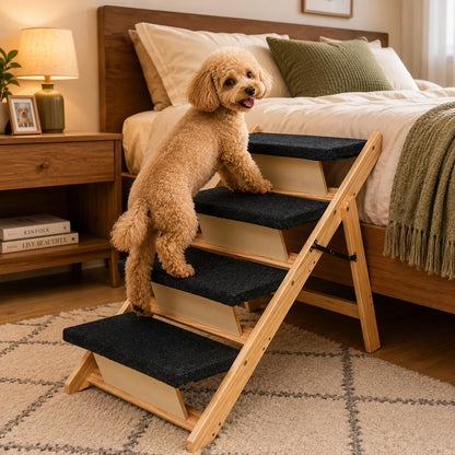 BRIKY 2-in-1 Dog Stairs/Ramp with 4 Steps, Foldable Dog Stairs for High Beds Cars Couch, Durable Wooden Pet Stairs for Small Medium Large Dogs, No Assembly Required