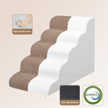 EHEYCIGA Curved Dog Stairs Ramp for High Beds 19.7" H, 4-Step Dog Steps for Small Dogs and Cats, Pet Stairs for High Bed Climbing, Non-Slip Balanced Pet Step Indoor, Grey