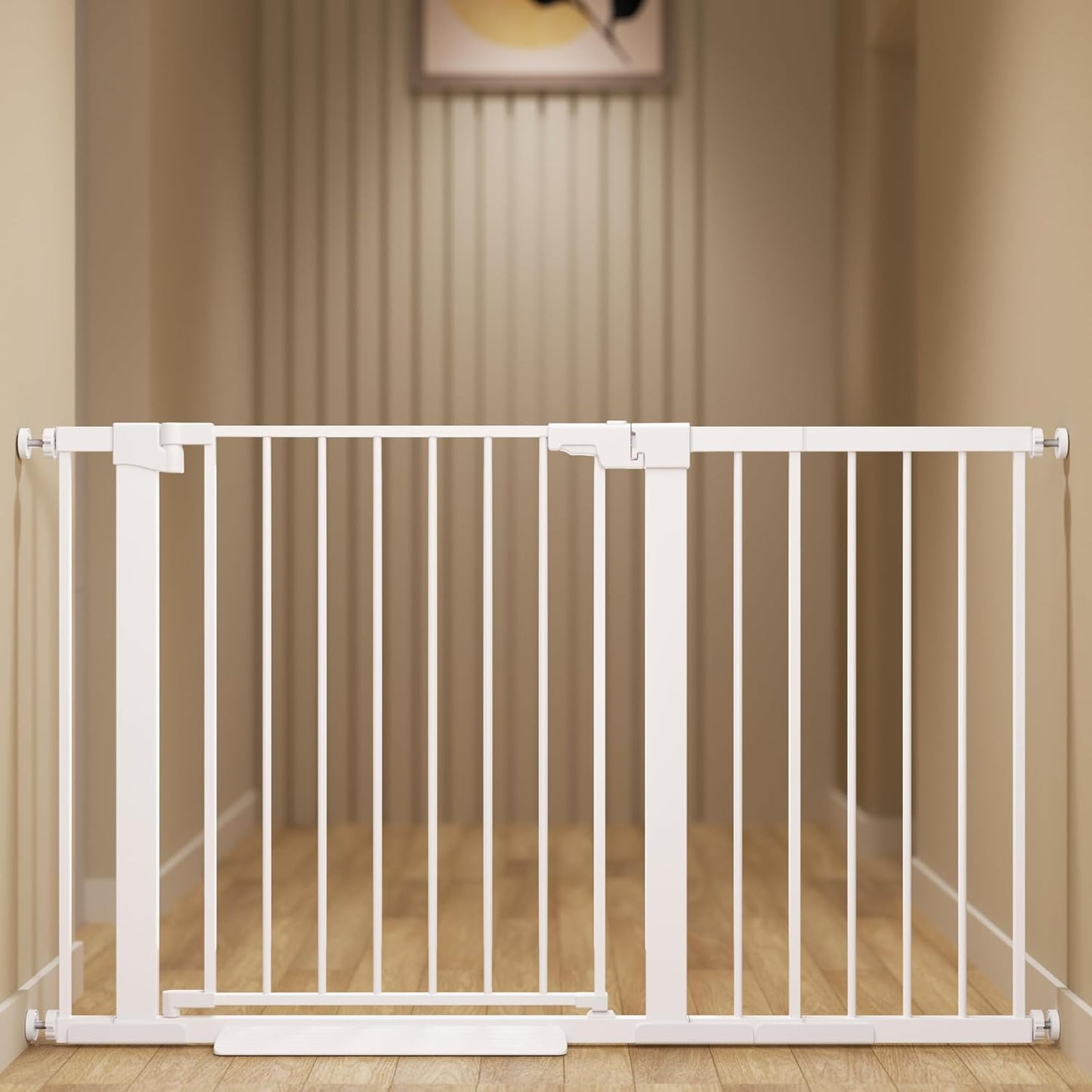 29-42 inches Metal Baby Gate for Stairs/Doorways, 30 inches Tall Pressure Mounted Pet Gates, Auto-Close Child Safety Gate, No Drilling Easy Walk-Through Dog Gate Indoor, Black