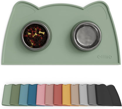 OHMO - Cat Food Mat, Silicone Pet Feeding Mat for Floor Non-Skid Waterproof Dog Water Bowl Tray, Easy to Clean Pet Placemat (Erythrinus, 18 * 9.8'')