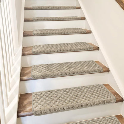 PURE ERA Bullnose Carpet Stair Treads Set Tape Free Non-Slip Indoor Stair Protectors Pet Friendly Rugs Covers Soft Skid Resistant Washable Reusable 9.5" x 30"(14 Pieces,Cream Gray)