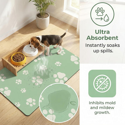 18"×30" Dog Food Mat-Absorbent Dog Mat for Food and Water, No Stains Quick Dry Cat Food Bowl Mat with Footprints for Messy Drinkers,Dark Grey