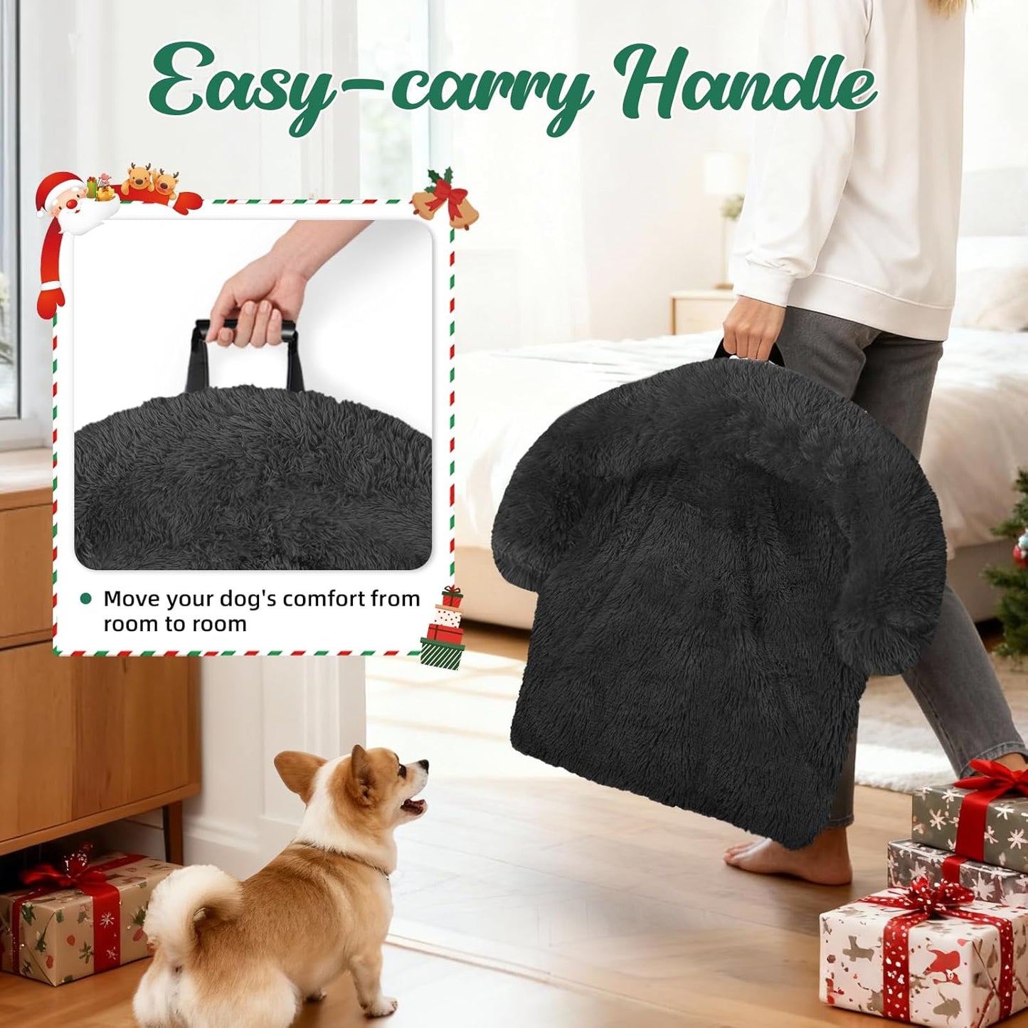 Calming Dog Bed Fluffy Plush Dog Mat for Furniture Protector with Removable Washable Cover for Large Medium Small Dogs and Cats (Large, Light Grey)