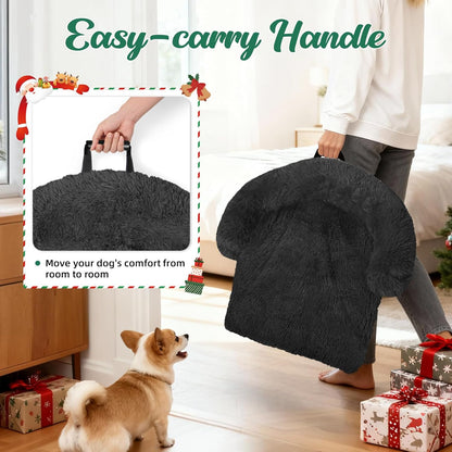 Calming Dog Bed Fluffy Plush Dog Mat for Furniture Protector with Removable Washable Cover for Large Medium Small Dogs and Cats (Large, Light Grey)