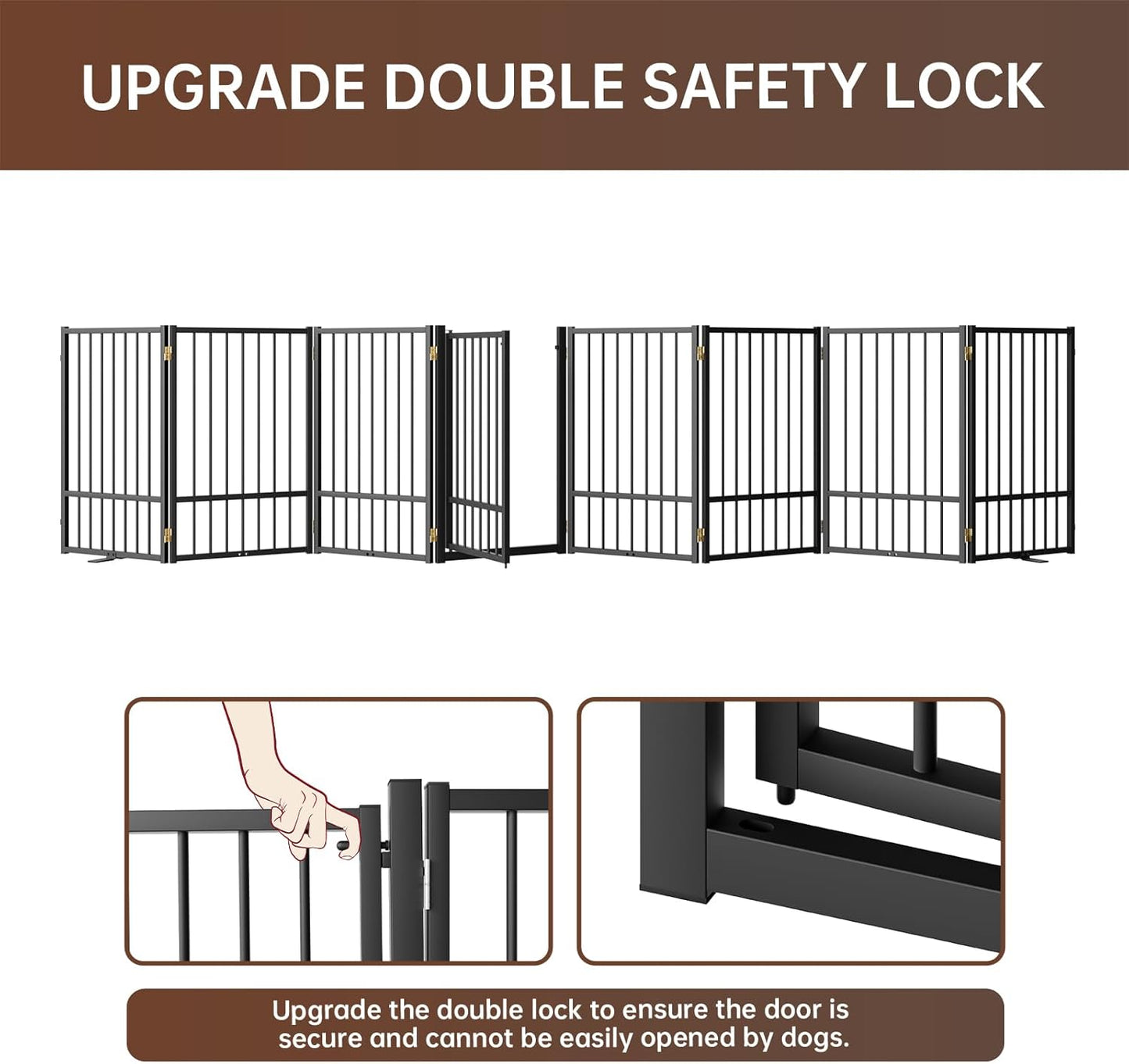 4 Panels Full Metal Freestanding Dog Gates with Door, 80” W x 32” H Folding Pet Gate Fence with Support Feet for Indoor,Stairs, Hallways and Doorways(Black)