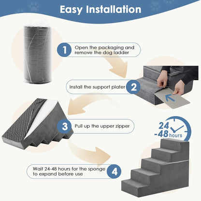 DUMOS Dog Stairs for Small and Medium Dogs, 3-Step Pet Steps with High-Density Foam, Indoor Non-Slip Pet Ramp for Puppy and Older Dogs Cats, Dog Bed Stairs for Couch and Sofa, Grey
