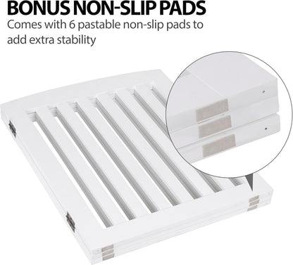 24 Inch Freestanding Indoor Retractable Dog Gate Pet Gate for Stairs, Hallways or Doorways 3 Panels Indoor Foldable Puppy Dog Fence Wooden Safety Fence, White