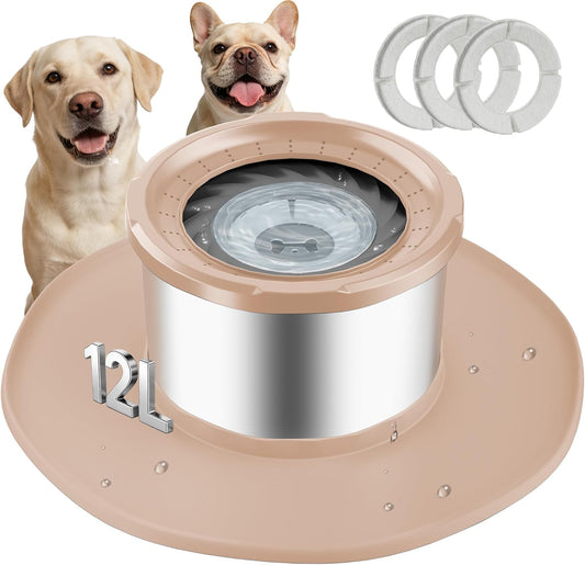 Decflow 12L No Spill Dog Water Bowl for Large Dogs, Stainless Steel Spill Proof Bowls with Suction Cup Anti-Skid Mat, Slow Drinking Feeder for Messy Drinkers, Heavy Duty Pet Bowls for Indoor/Outdoor