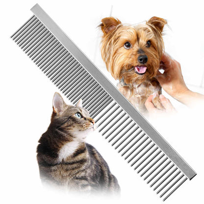Jeffers Flat Back Pet Grooming Comb – Chrome Plated Steel Comb with Fine & Coarse Teeth for Dogs, Cats, Puppies – Detangling, Deshedding, Dematting Tool for Long or Short Hair - 7.5" L, 1-1/4" teeth