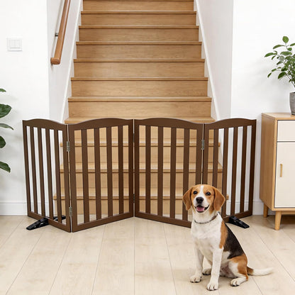 Freestanding Dog Gate Indoor,Doggie Gate Foldable Dog Gates for Doorways,Stairs or Hallways, Wooden White Pet Gate for the House, Pet Fence with Support Feet Included,24 "Height-4 Panels