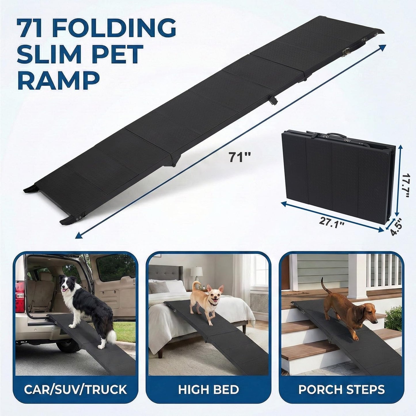 Dog Ramp for Car 71" X 17.6" Extra Long Folding Aluminum Pet Ramp for Large Dogs up to 250 LBS, Portable Waterproof Dog Ramps for SUV Truck Cars