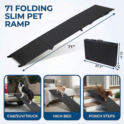 Dog Ramp for Car 71" X 17.6" Extra Long Folding Aluminum Pet Ramp for Large Dogs up to 250 LBS, Portable Waterproof Dog Ramps for SUV Truck Cars