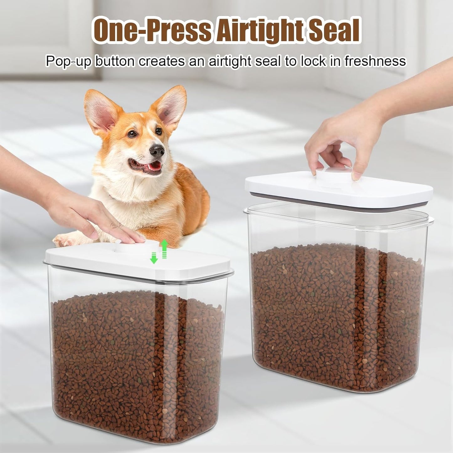 TBMax Dog Cat Food Storage Container 6-8 Lbs with Easy-Carrying Handles, Stackable Pet Food Dog Treat Container with Pop Up Lids, Airtight Food Storage Bin for Kitchen Organization