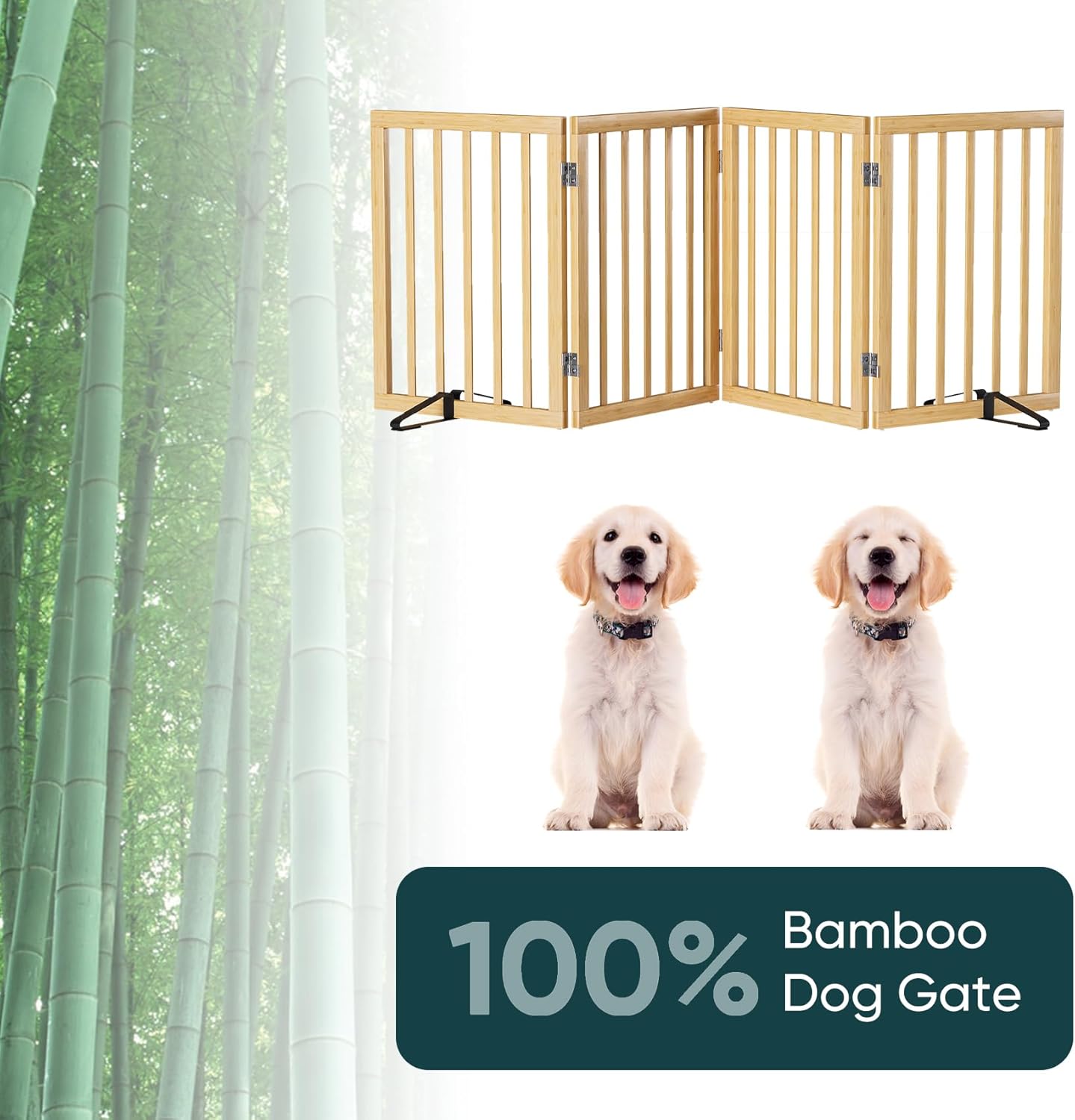 Freestanding Dog Gates Indoor, 3-Panel Pet Gates with 2 Metal Stands and 360° Hinge, 24" H Foldable Dog Gate for Stairs, Doorway, Kitchen, Expands Up to 55" Fully Assembled - Black Walnut