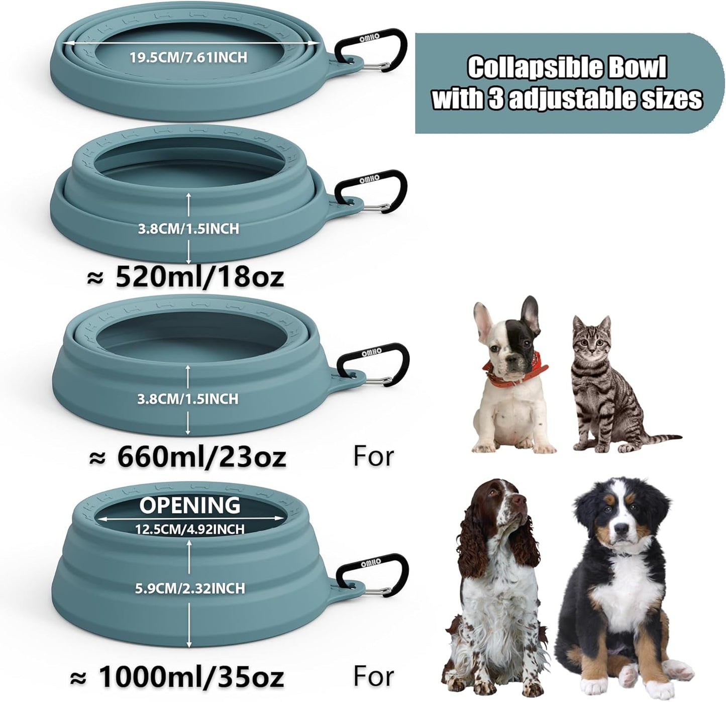 OHMO Spill Proof Collapsible Dog Water Bowl 24oz for Cars, No Splash Portable Bowls for Dog Travel, Dishwasher Safe, Pet Essentials for Road Trips, Cat Travel Accessories