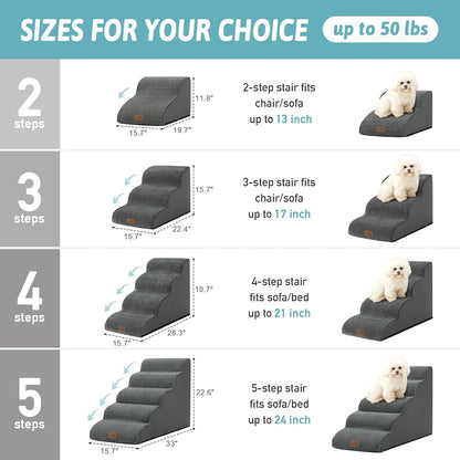 COZY KISS Dog Stairs for Small Dogs 15.7" H, Curved Dog Step for Puppy, Older Cat, Medium Pet Ramp for Sofa, Couch or Chair, Ladder with High Density Foam, 3 Step, 15.7x22.4x15.7 inch, Beige