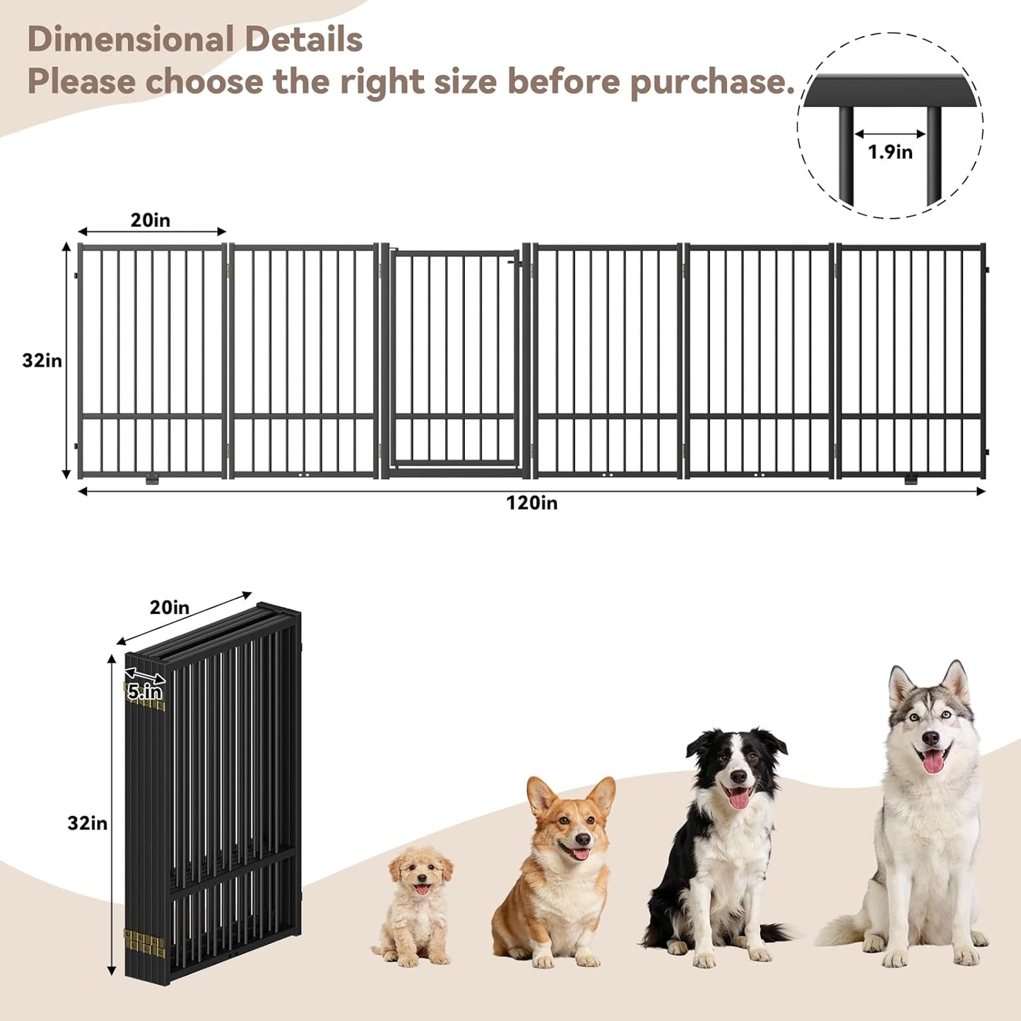 SNUOWU Full Metal Freestanding Dog Gate with Door, 32''Height Foldable Pet Dog Fence for Indoor & Outdoor, 4 Panels Extra Wide Free Standing TallDog Gates for Doorways,House,Stairs,Porch,Deck,Yard