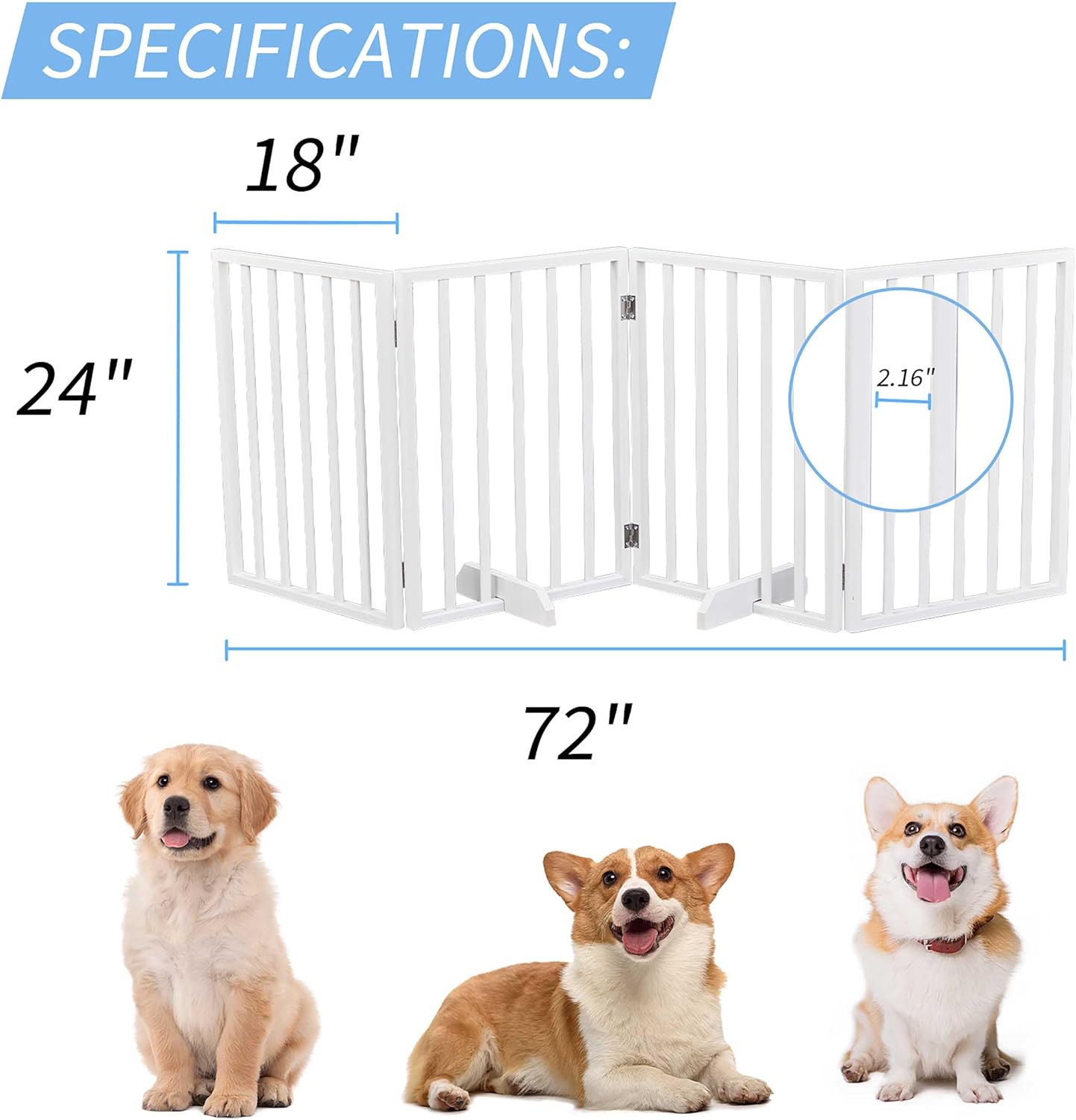 72" Wooden Foldable Dog Gate, Extra Wide Freestanding Pet Gate, No Drilling Required No Assembly, Sturdy & Stable Dog Gate Indoor for Doorways, Easy to Fold and Store, Ideal for Home Use, 4 Panels