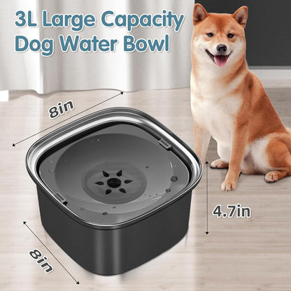 UPSKY 3L Dog Water Bowl 101oz Stainless Steel No Spill Large Capacity Dog Food Water Bowl Slow Water Feeder, Spill Proof Pet Water Dispenser Vehicle Carried Travel Water Bowl