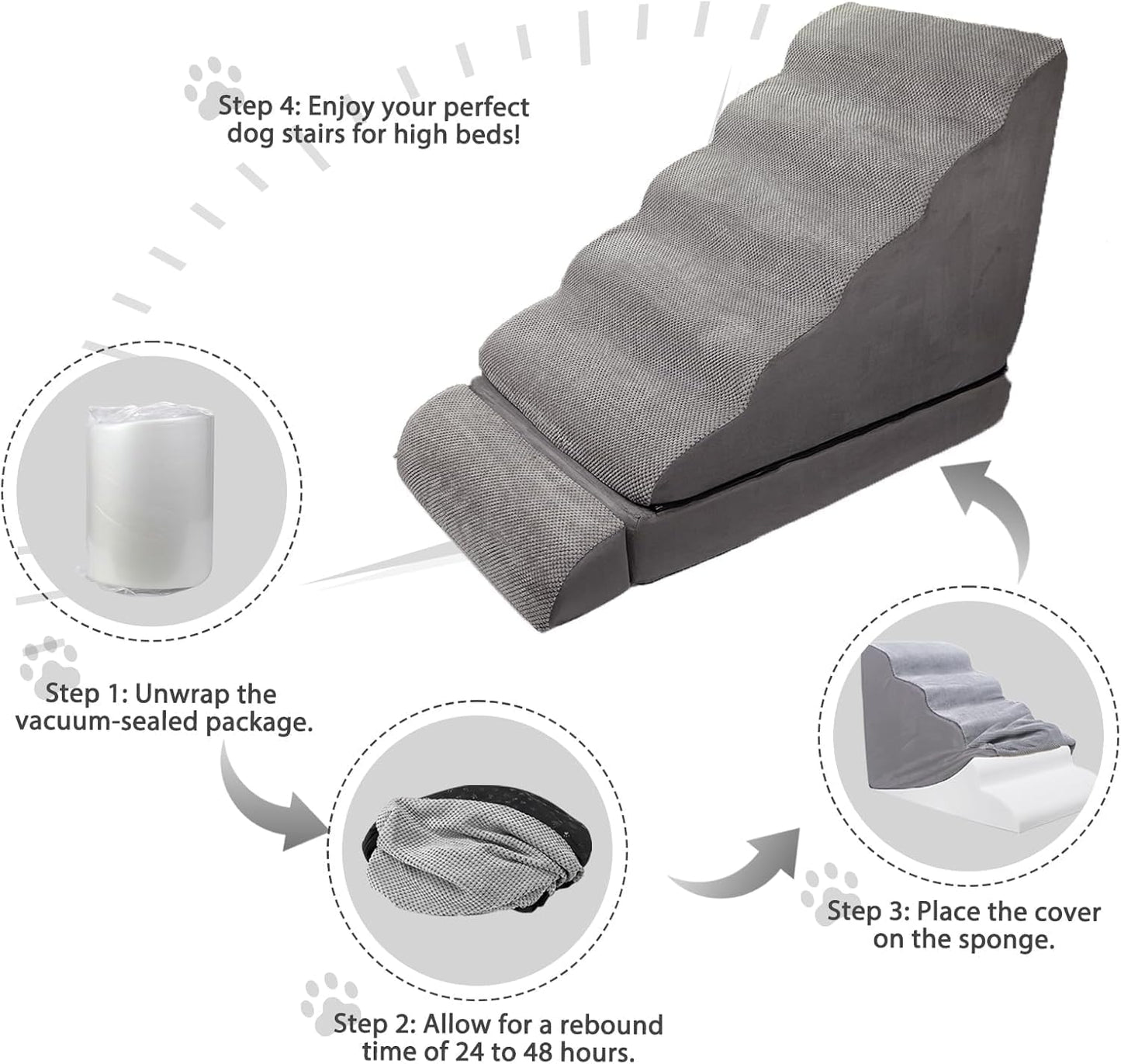 Dog Stairs for High Beds 30-36 inches Tall, 6-Step Pet Stairs/Steps for High Bed 32-36 inches for Small Large Dogs, Foam Dog Steps for Beds for Old Dogs/Cats, Dark Grey
