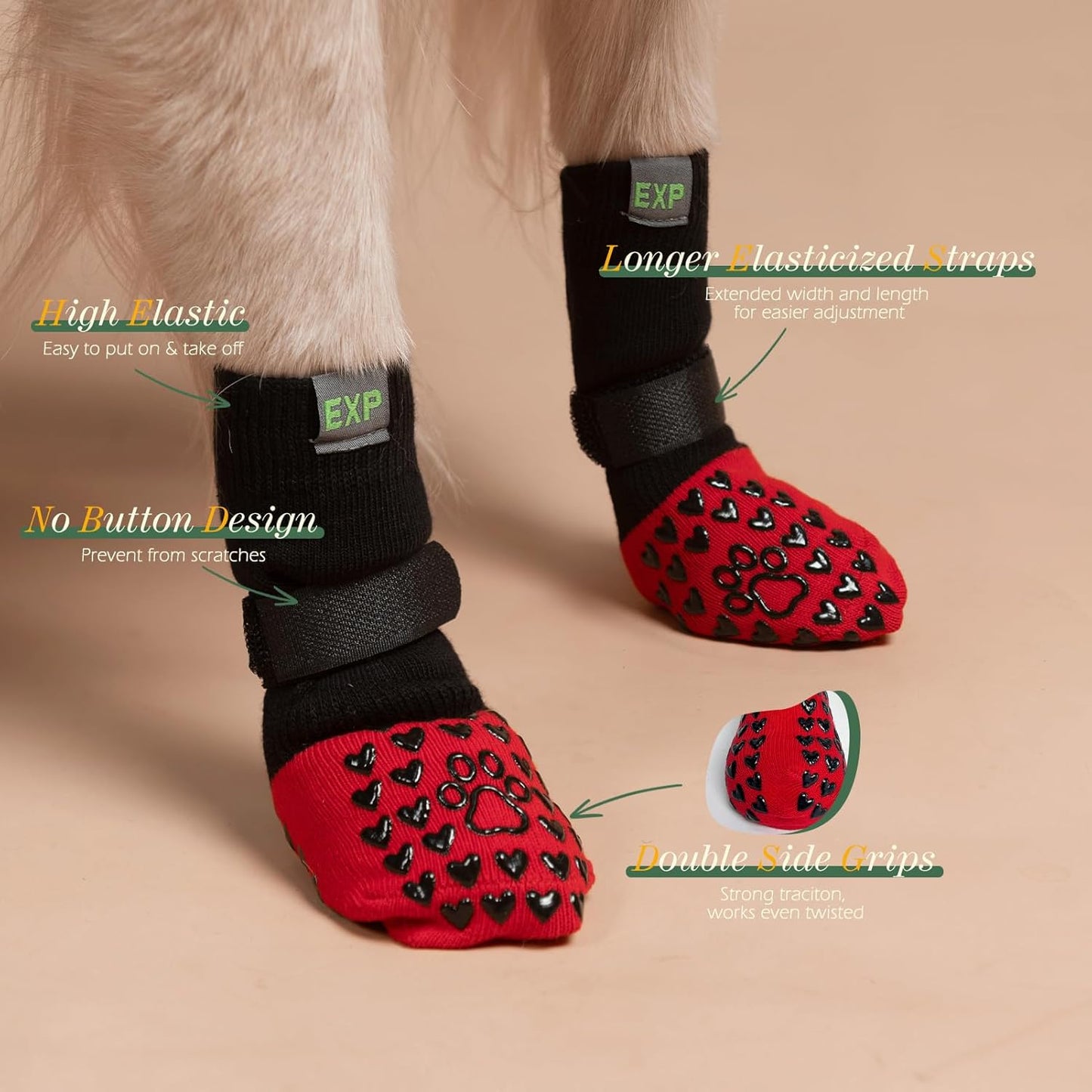 EXPAWLORER Anti Slip Dog Socks to Prevent Licking Paws, Dog Shoes for Hot Pavement Walk, Dog Booties for Hardwood Floors, Dog Boots & Paw Protectors with Grippers for Small Medium Large Senior Dogs M
