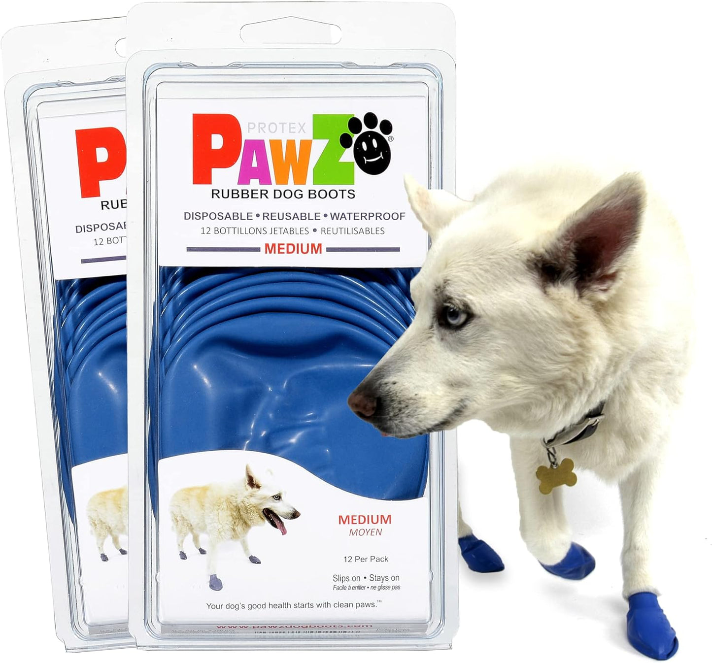 PawZ Rubber Dog Boots for Large Paws - All-Weather Waterproof Dog Shoes, Anti-Slip Traction for Rain, Snow, Mud & Hot Pavement - Pull-On Dog Booties, Purple - Large (3"- 4") - Pack of 24