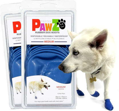 PawZ Rubber Dog Boots for Large Paws - All-Weather Waterproof Dog Shoes, Anti-Slip Traction for Rain, Snow, Mud & Hot Pavement - Pull-On Dog Booties, Purple - Large (3"- 4") - Pack of 24