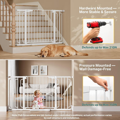 Cumbor 36.6-64" Extra Wide Baby Gate for Stairs, Dog Gates for Doorways, Auto-Close Pet Gate Indoor, Pressure Mounted Walk Through Safety Child Gate for Kids Toddler, Tall Pet Puppy Fence Gate, Brown