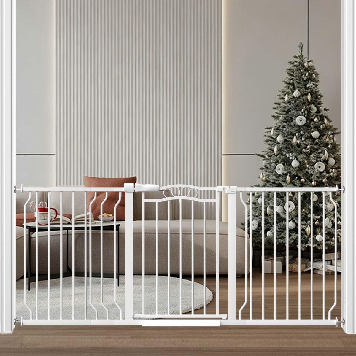 Fairy Baby 62.5"-71.6" Extra Wide Baby Gate Pressure Mount, Long Large Dog Gate Indoor Doorways Stairs, No Drill Safety Child Gate for Kids with Double Lock, Walk Thru Pet Gate for Puppy Doggy, Black
