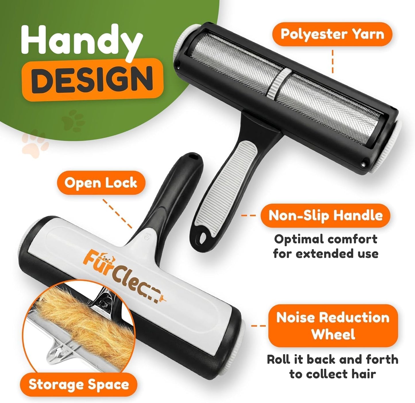 Pet Hair Removal Roller - Electrostatic Absorption Reusable Lint Rollers for Pet Hair - Cleaning Tool for Furniture, Couch and Carpet - Large Storage Compartment with Easy Disposal