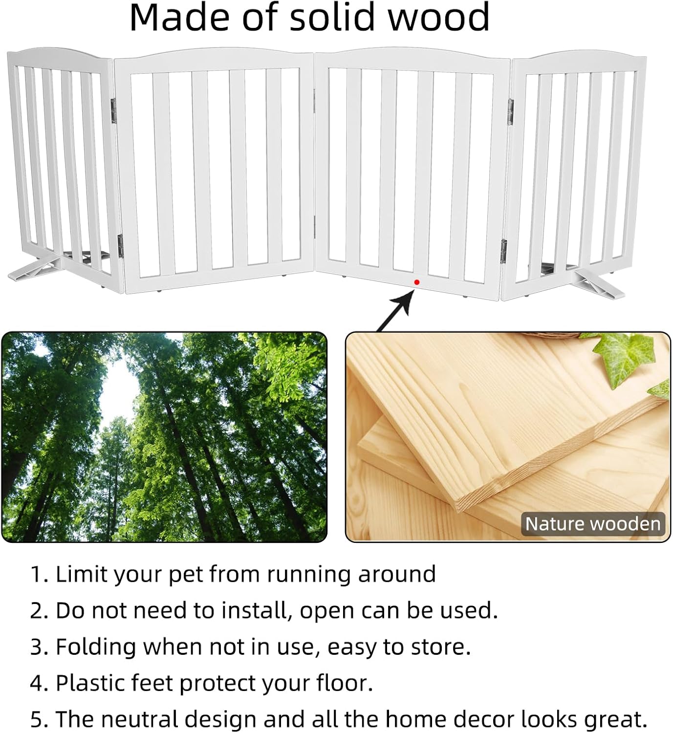 Freestanding Dog Gate Indoor,Doggie Gate Foldable Pet Gates for Doorways,Stairs or Hallways, Wooden Brown Pet Gate for the House, Pet Fence with Support Feet Included,24 "Height-3 Panels