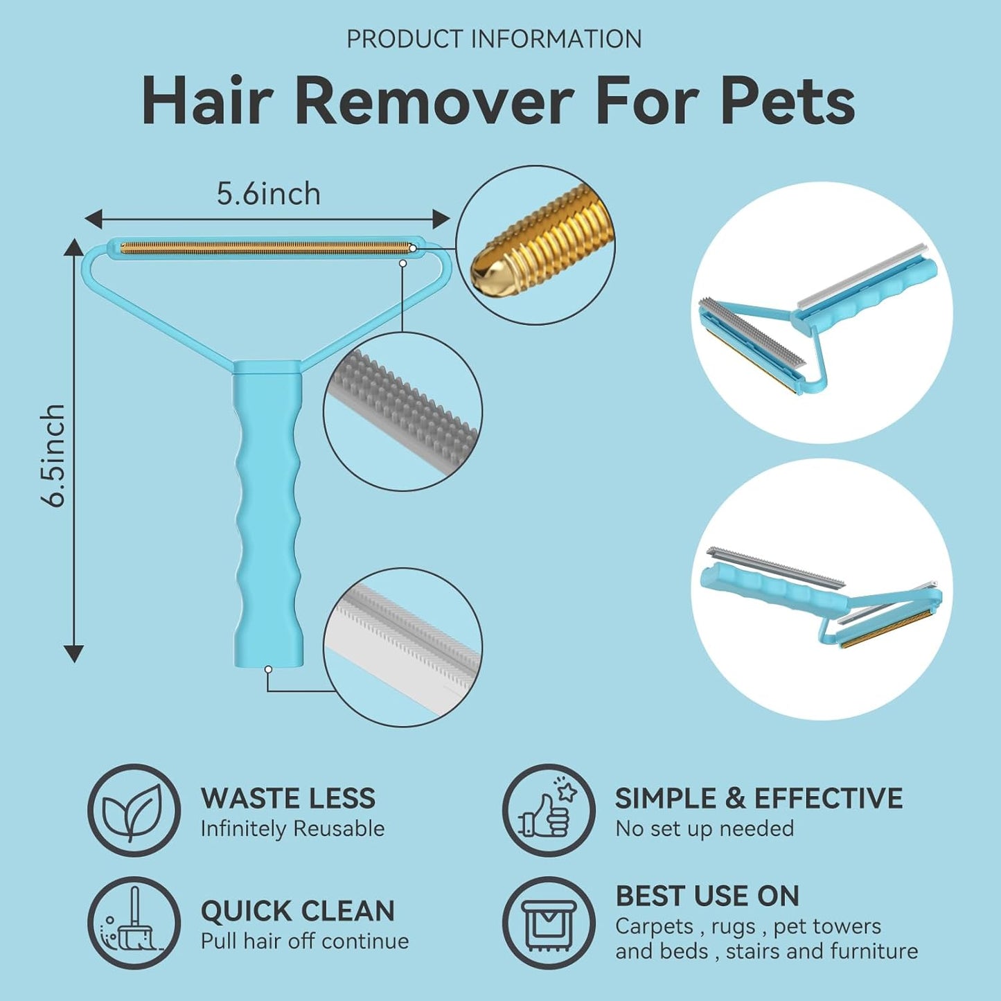 Pet Hair Remover, Dog and Cat Hair Remover, Wool Hair Remover, Carpet Rake for Pet Hair Removal, Carpet Rake, Pile Brush, Hand Shaver for Carpets, Car Cushions, Sofas, Pet Beds, Furniture & Rug