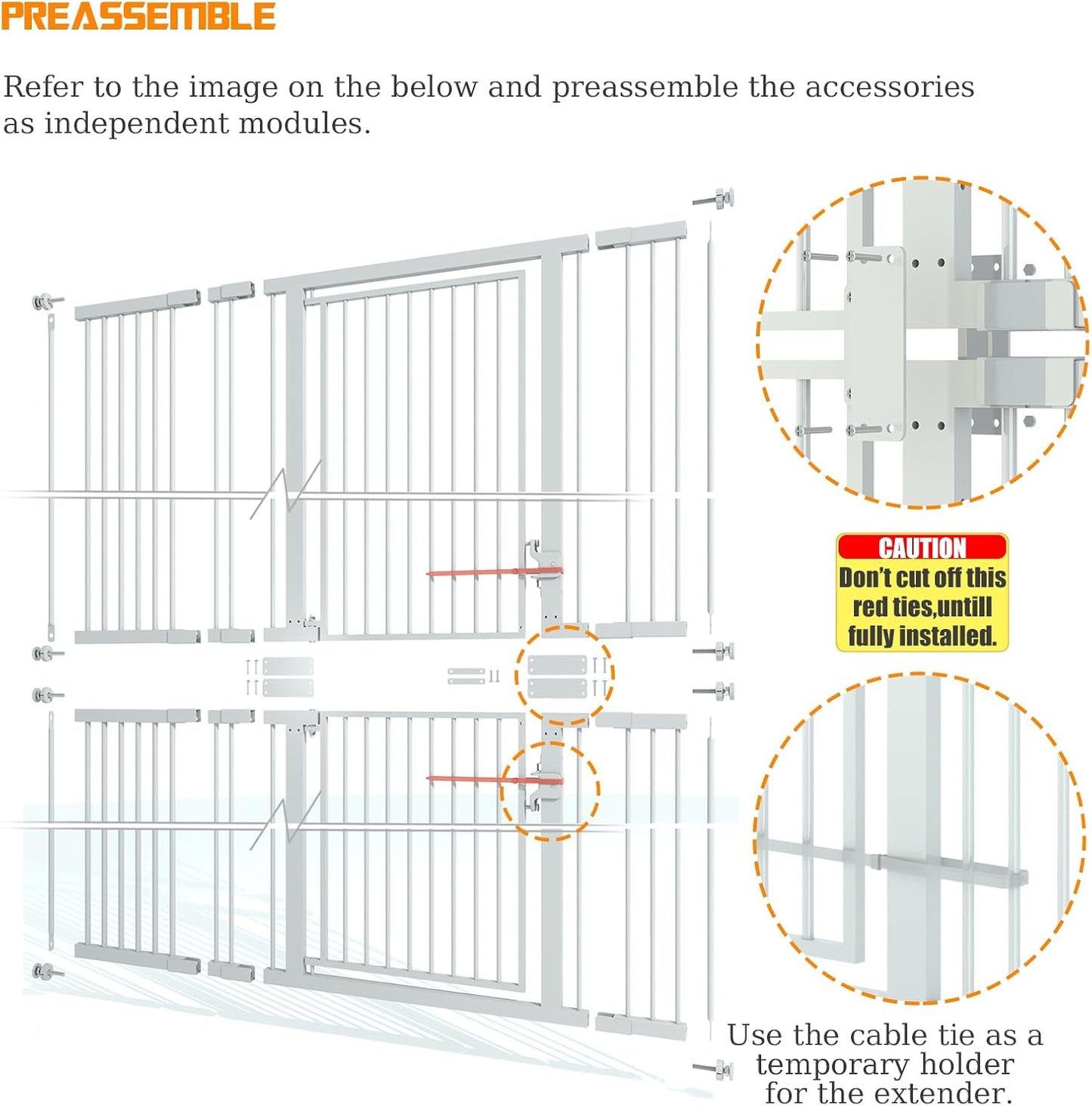 74.8" Extra Tall Pet Gate for Cat, 29.5"-36" Extra Wide Cat Gate with 8 Pressure Bolts, NO Drilling Pressure Mounted Tall Dog Gate Indoor, (White)