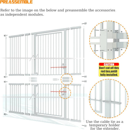 74.8" Extra Tall Pet Gate for Cat, 29.5"-36" Extra Wide Cat Gate with 8 Pressure Bolts, NO Drilling Pressure Mounted Tall Dog Gate Indoor, (White)