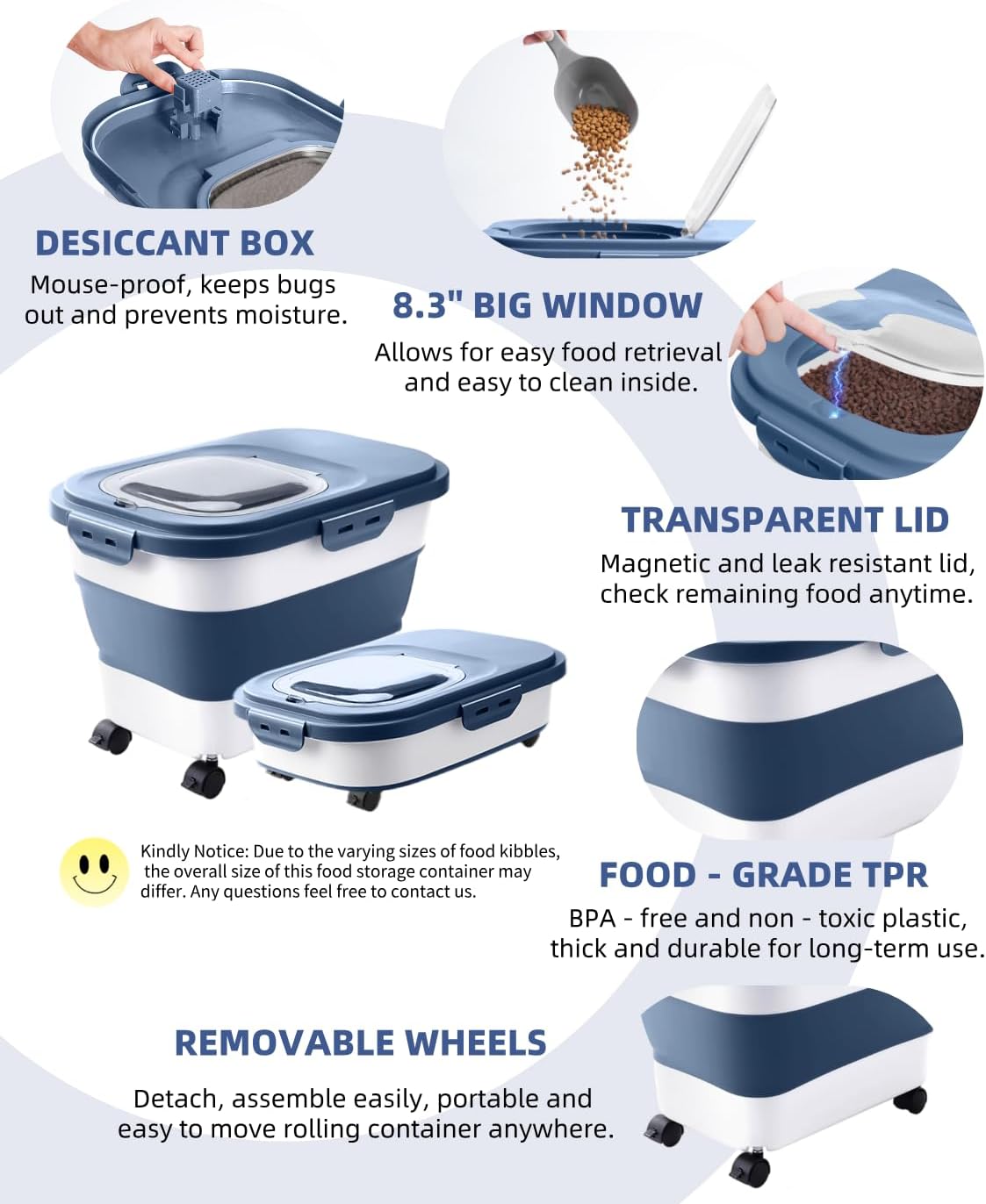 20-23 Lbs Dog Food Storage Container - Collapsible Dog Food Container with Attachable Casters and Scoop,Travel Silicone Bowl, Pet Food Storage Containers to Keep Dry Food Fresh,Easy to Move