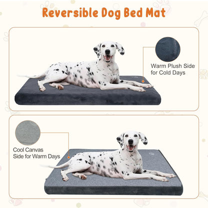 EMPSIGN Stylish Dog Bed Mat Dog Crate Pad Mattress Reversible (Cool & Warm), Water Proof Linings, Removable Machine Washable Cover, Firm Support Pet Crate Bed for Small to XX-Large Dogs, Grey