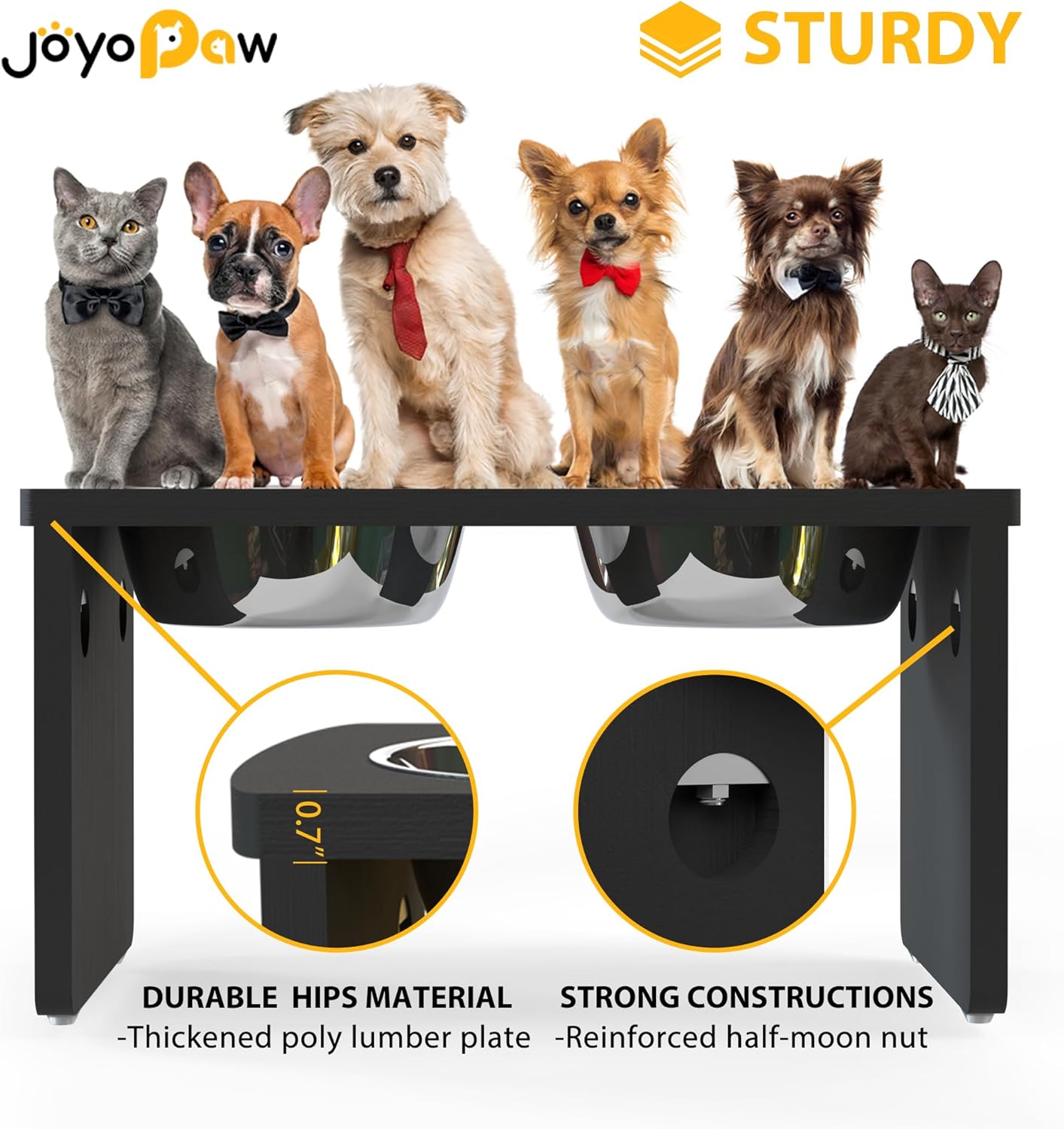 Elevated Dog Bowls, Bamboo Raised Dog Bowl for Medium Dogs, with 2 Stainless Steel Bowls (7'' Tall-40 oz Bowl)