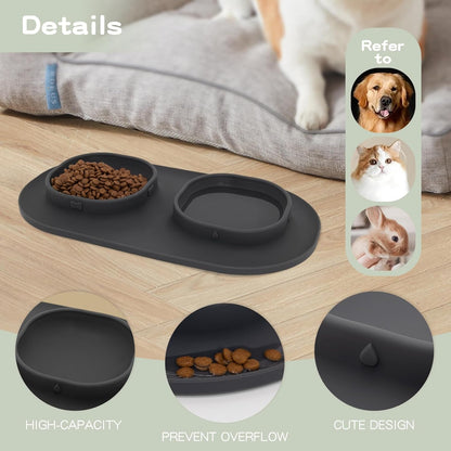 Dog Food Bowls Pet Bowls & Dog Water Bowls with No-Spill and Non-Skid, Feeder Bowls with Dog Bowl Mat for Small Medium Large Size Dogs Cats Puppy Pets, Dog Dishes (Green)