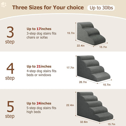 Aodisman Dog Ramp and Stairs for Small Dogs & Cats,3-Step Pet Stairs for Couch Sofa and Chair,Indoor Anti-Slip Dog Stairs for Old Cats and Puppy,Beige